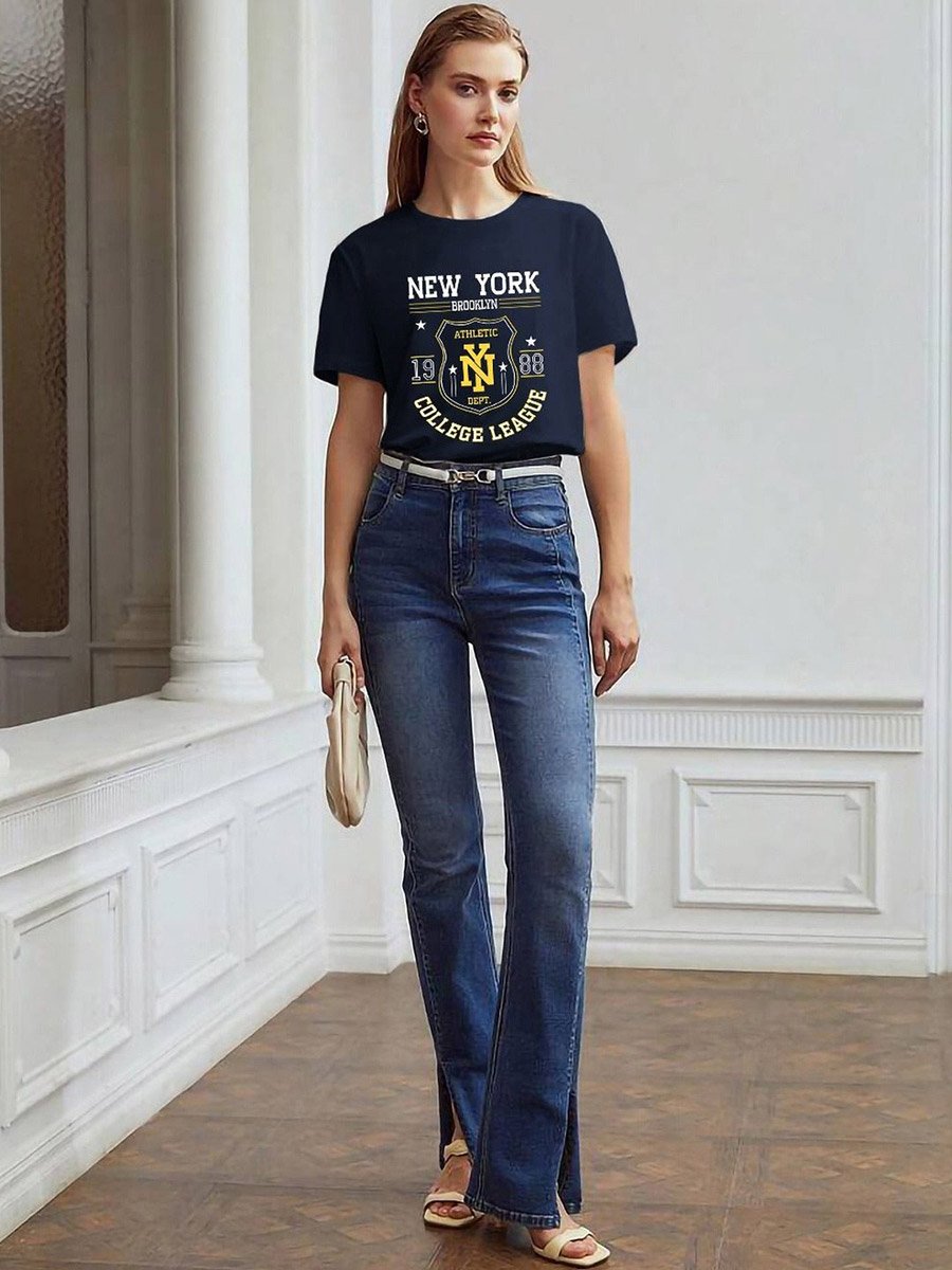 Navy Blue Graphic Print Regular Fit T-Shirt