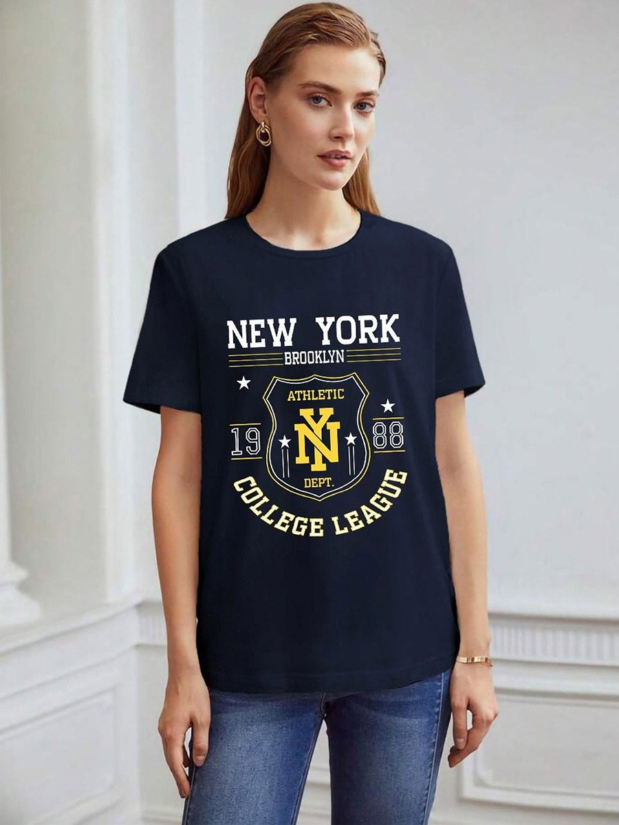 Navy Blue Graphic Print Regular Fit T-Shirt