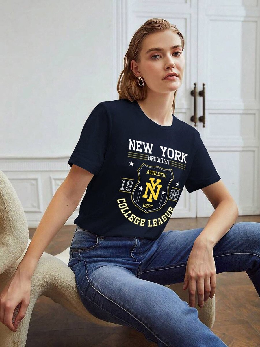 Navy Blue Graphic Print Regular Fit T-Shirt