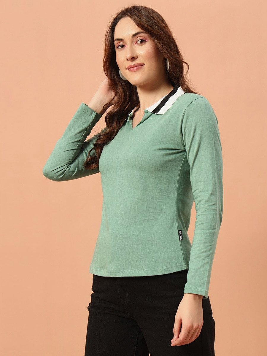 Green Long Sleeve Polo T-Shirt