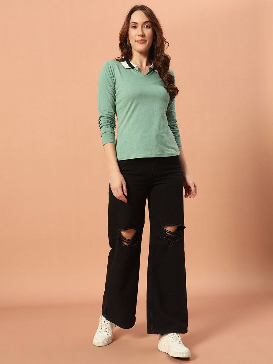 Green Long Sleeve Polo T-Shirt
