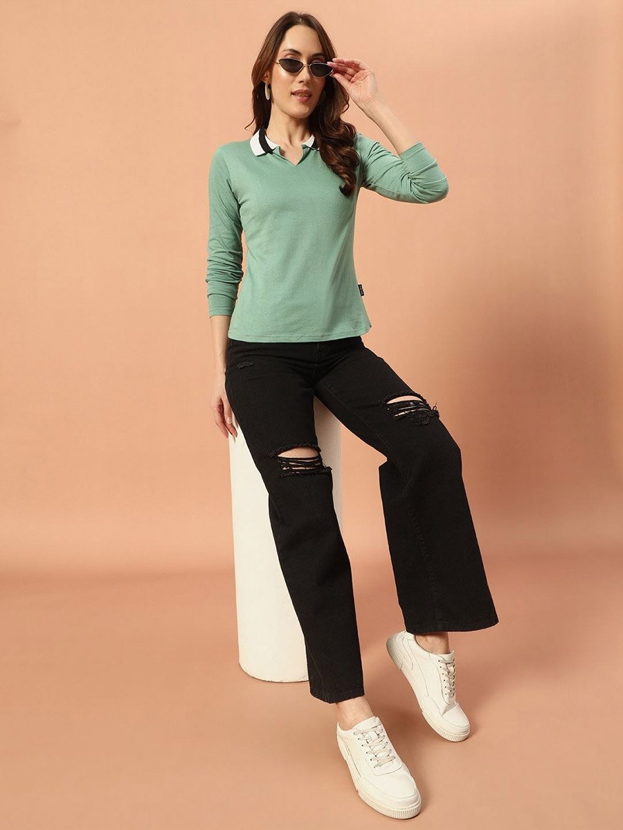 Green Long Sleeve Polo T-Shirt