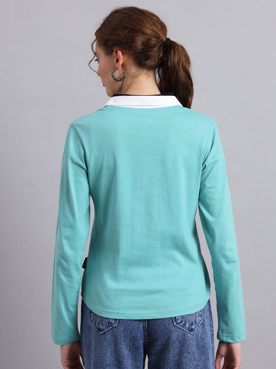 Turquoise Long Sleeve Polo T-Shirt - Regular Fit
