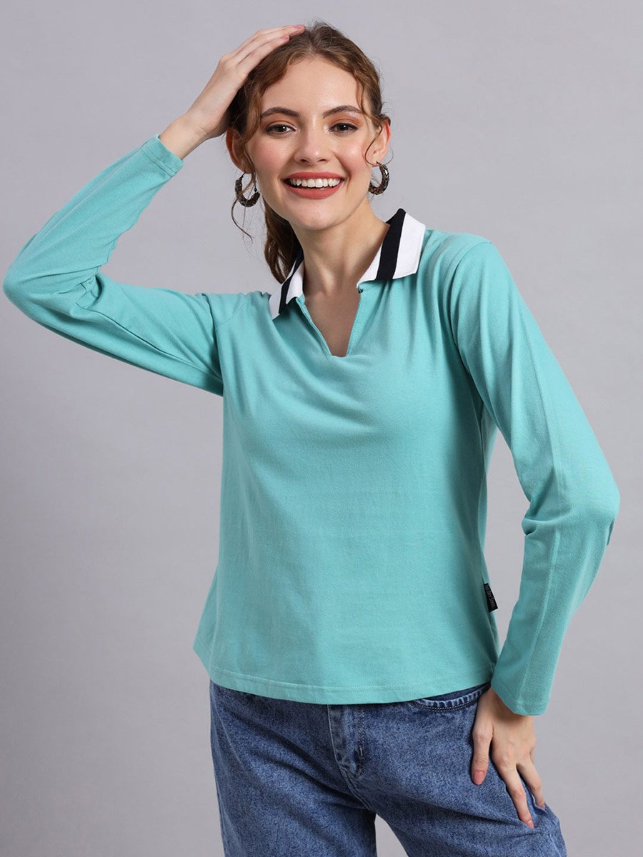 Turquoise Long Sleeve Polo T-Shirt - Regular Fit