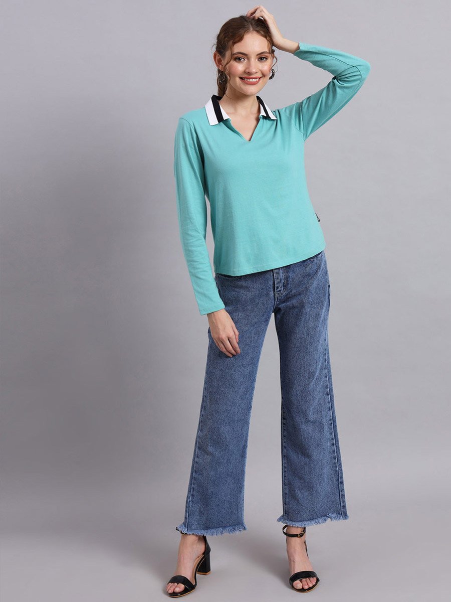 Turquoise Long Sleeve Polo T-Shirt - Regular Fit
