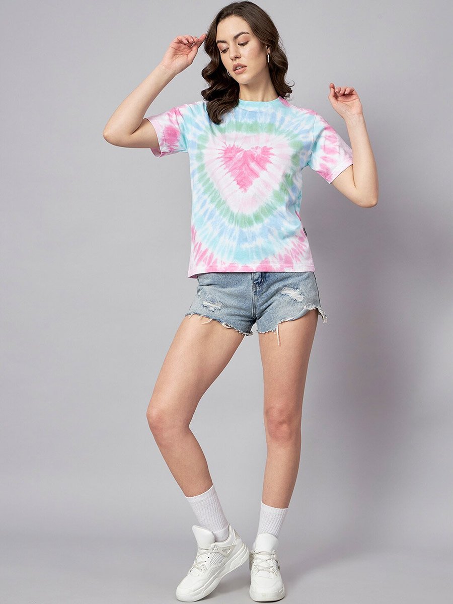 Tie-Dye Heart Print Regular Fit T-Shirt - Short Sleeves