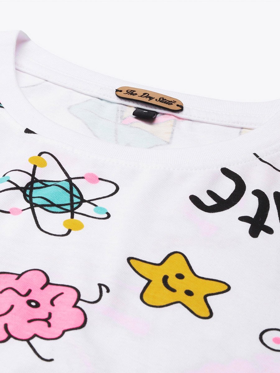White Oversized Conversational Print T-Shirt