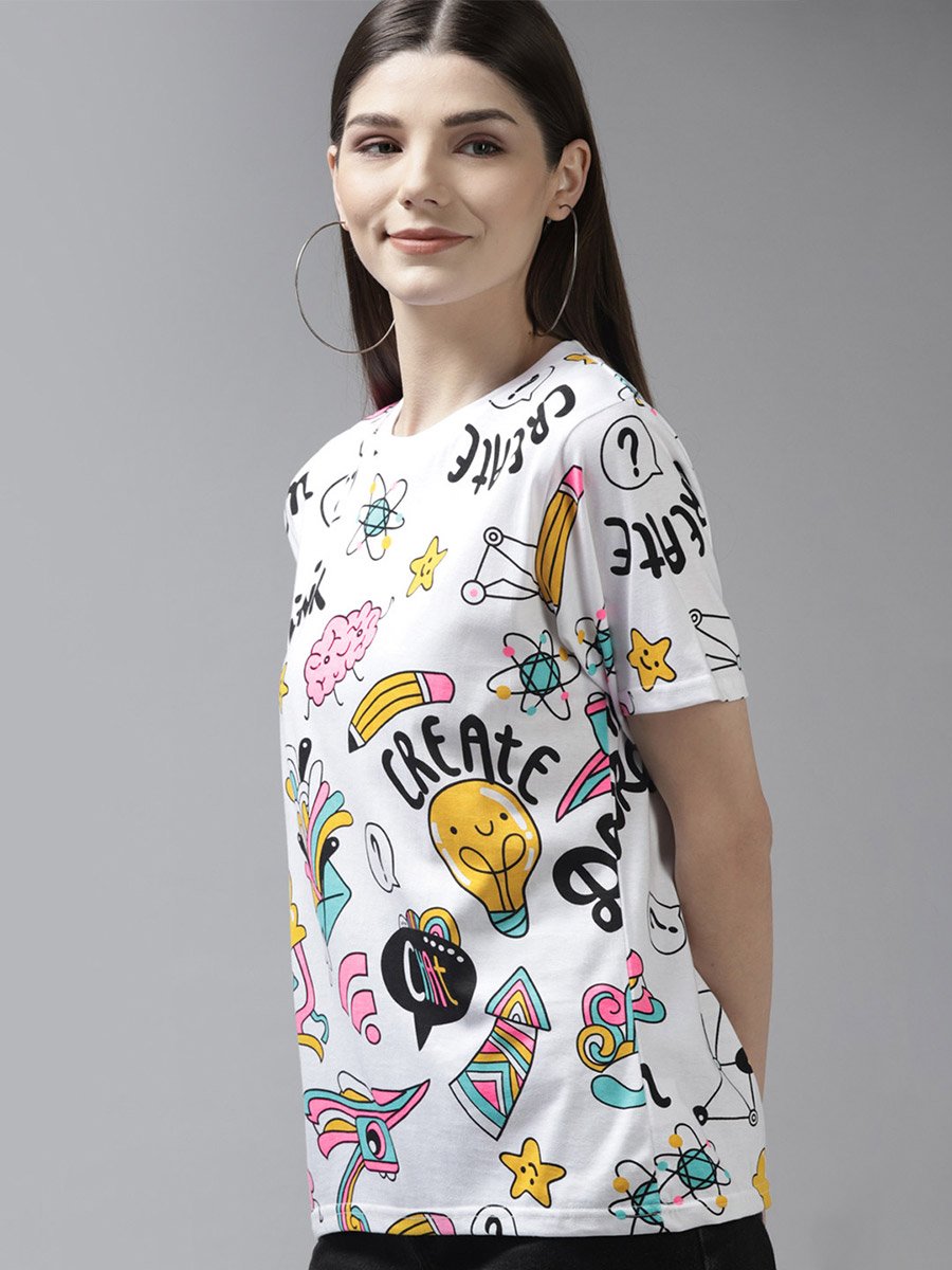 White Oversized Conversational Print T-Shirt