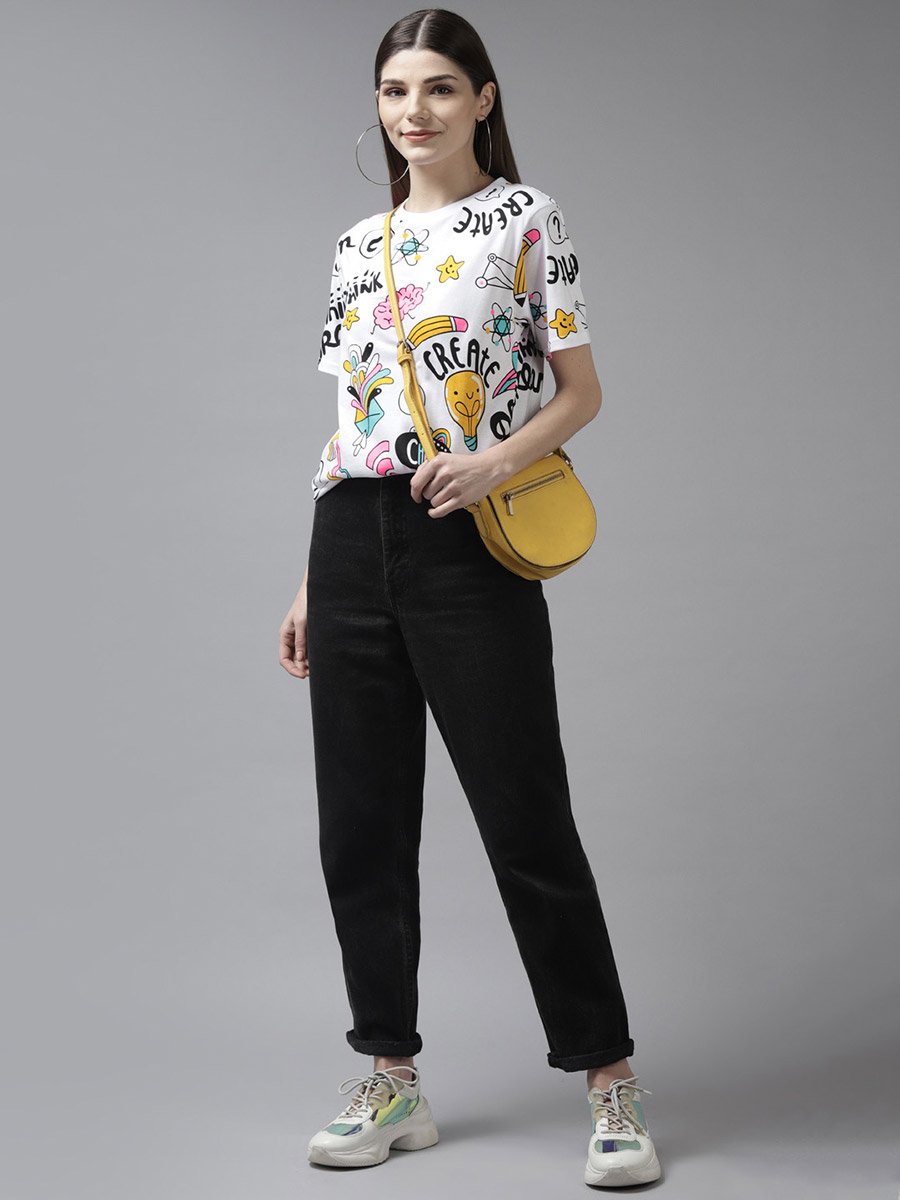 White Oversized Conversational Print T-Shirt