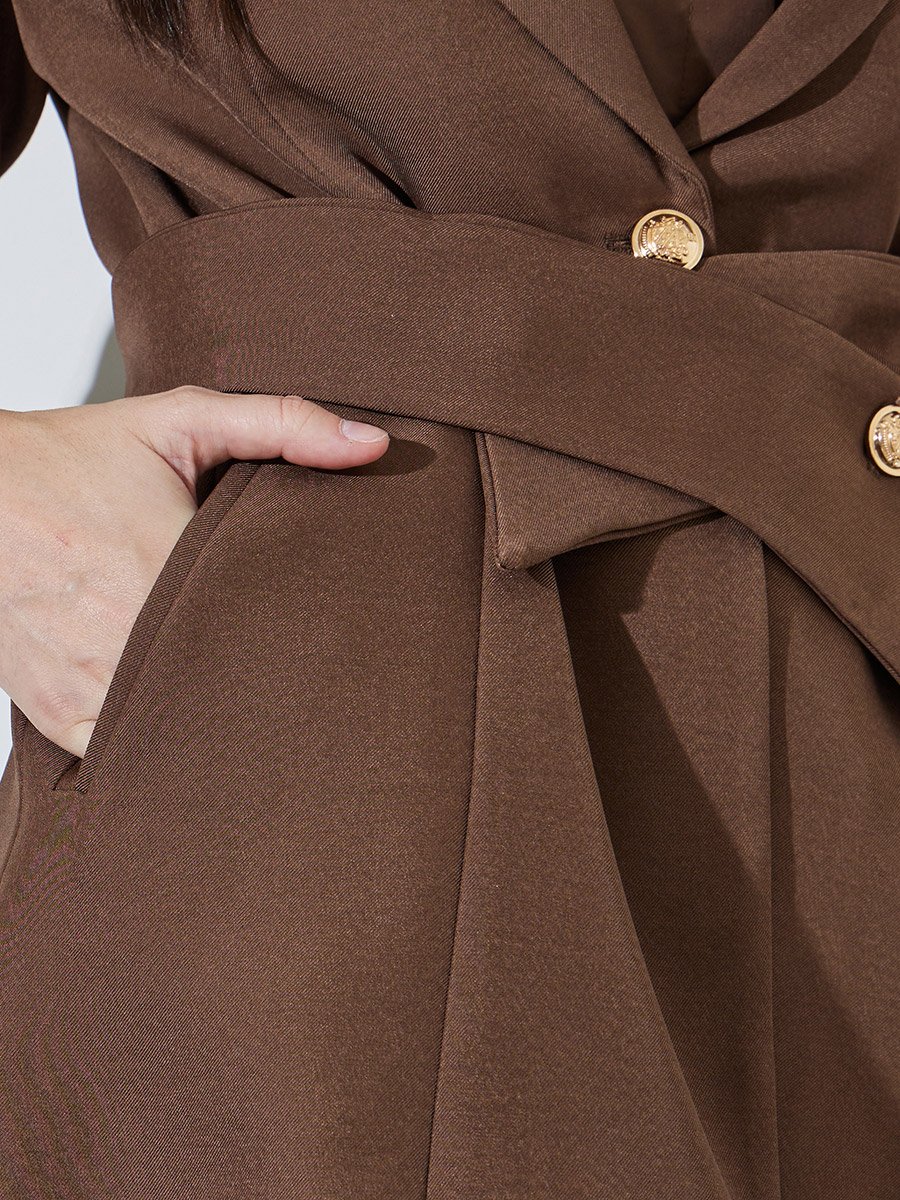 Brown Solid Button Detail Slim Fit Blazer