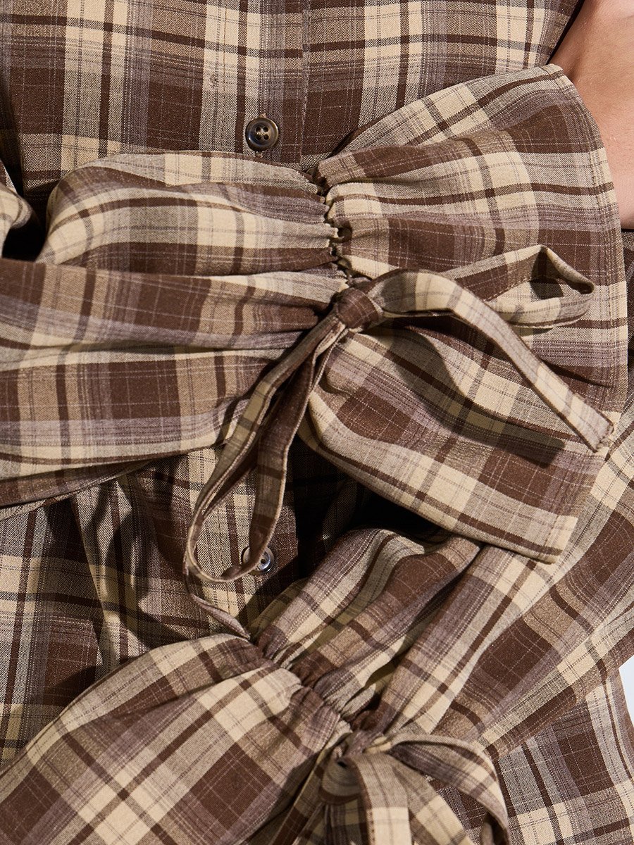 Women Brown Plaid Long Sleeve Button-Up Shirt
