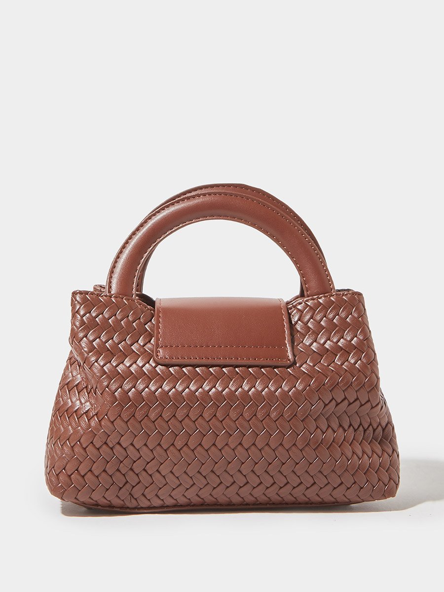 Brown Woven Mini Handbag with Chain Strap