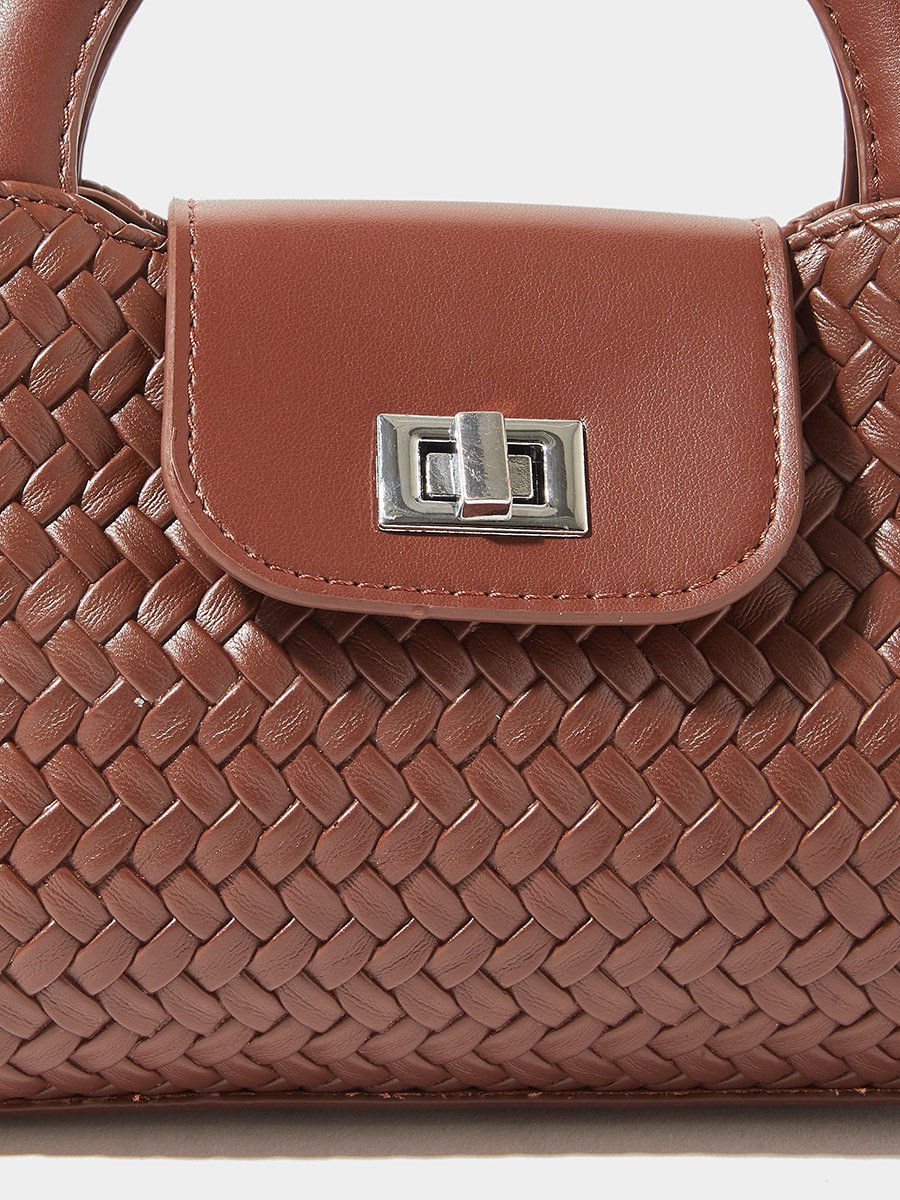 Brown Woven Mini Handbag with Chain Strap