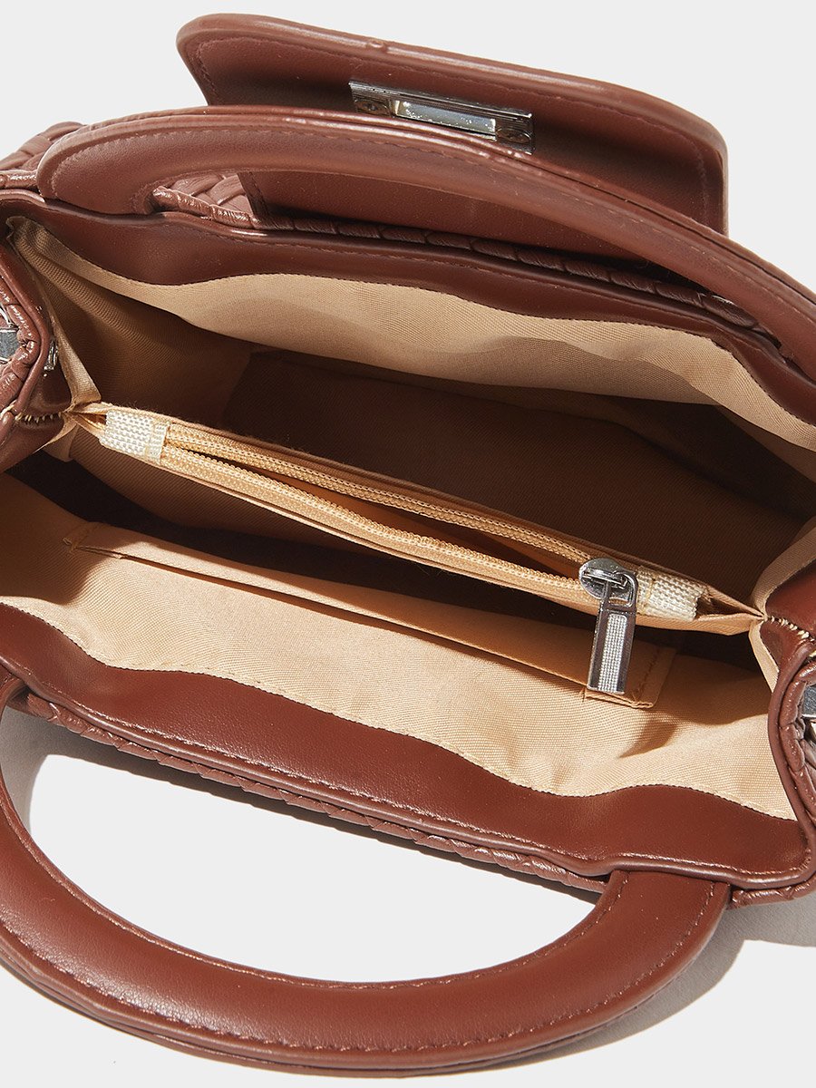 Brown Woven Mini Handbag with Chain Strap