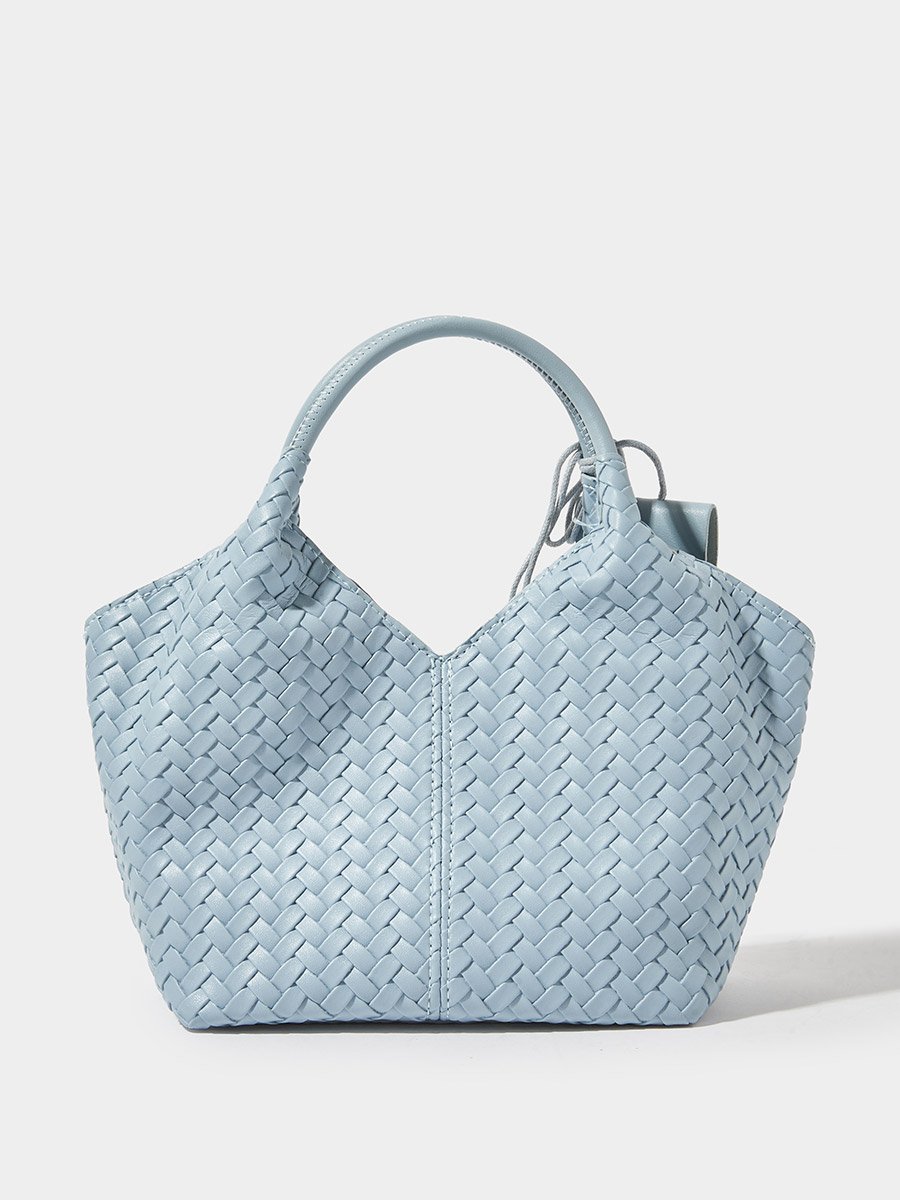 Sky Blue Woven Shoulder Bag with Detachable Pouch and Strap
