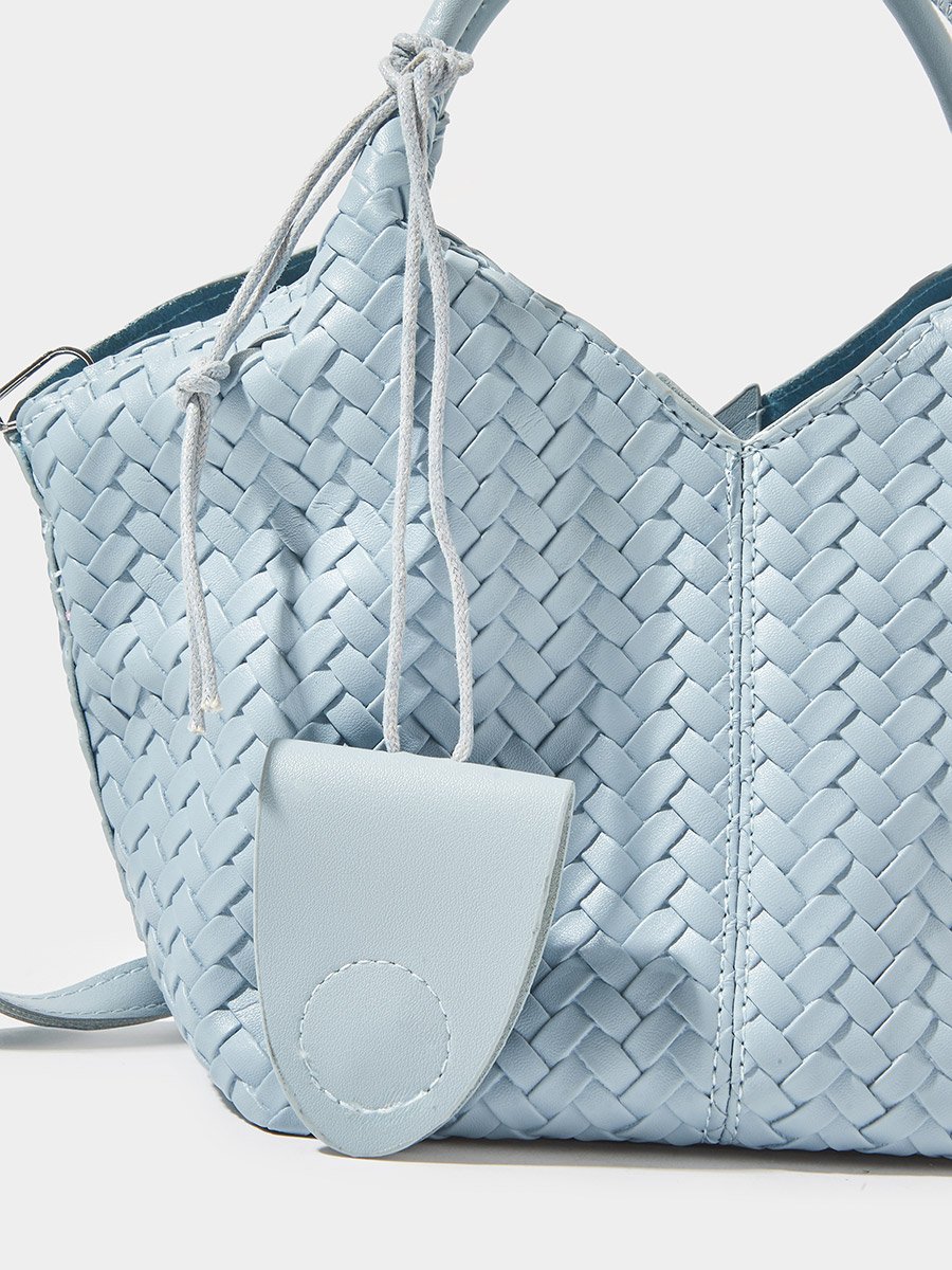 Sky Blue Woven Shoulder Bag with Detachable Pouch and Strap