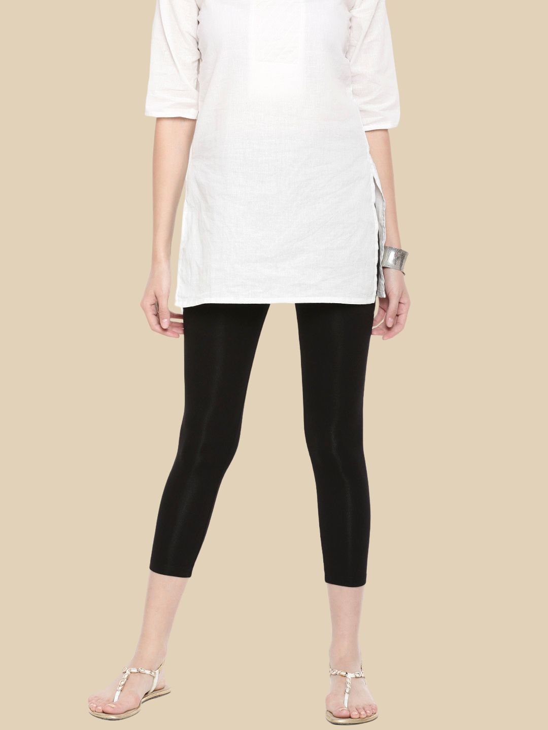 Black Knitted Viscose Blend 3/4 Length Leggings