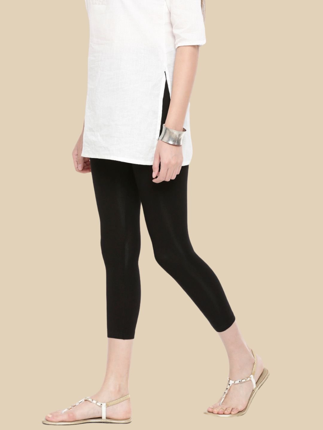 Black Knitted Viscose Blend 3/4 Length Leggings