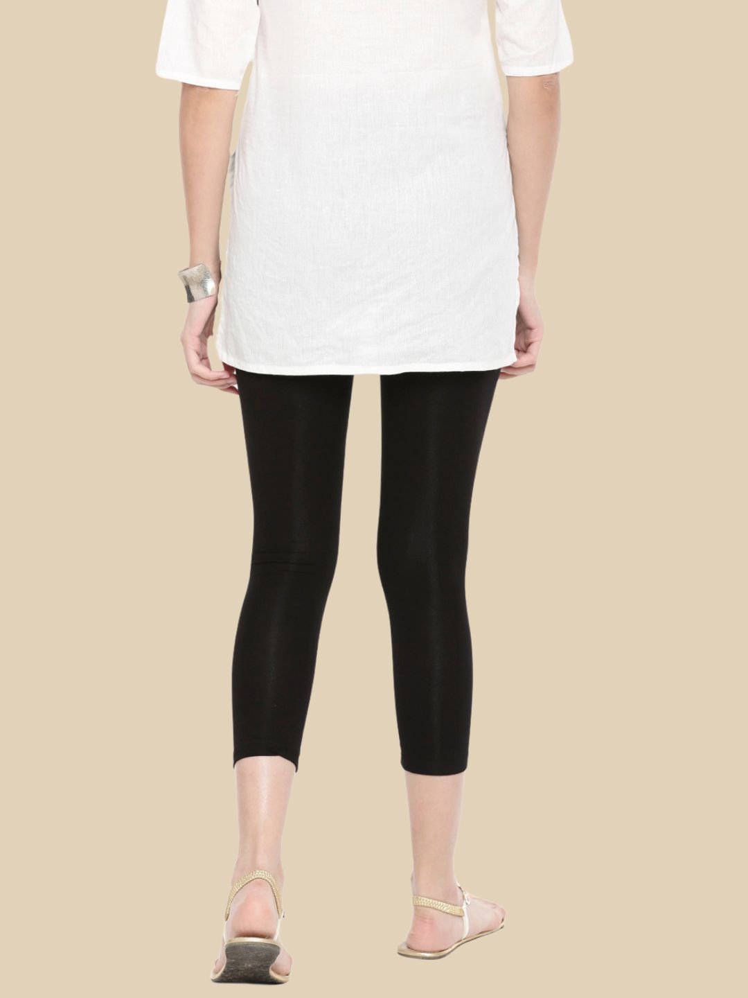 Black Knitted Viscose Blend 3/4 Length Leggings