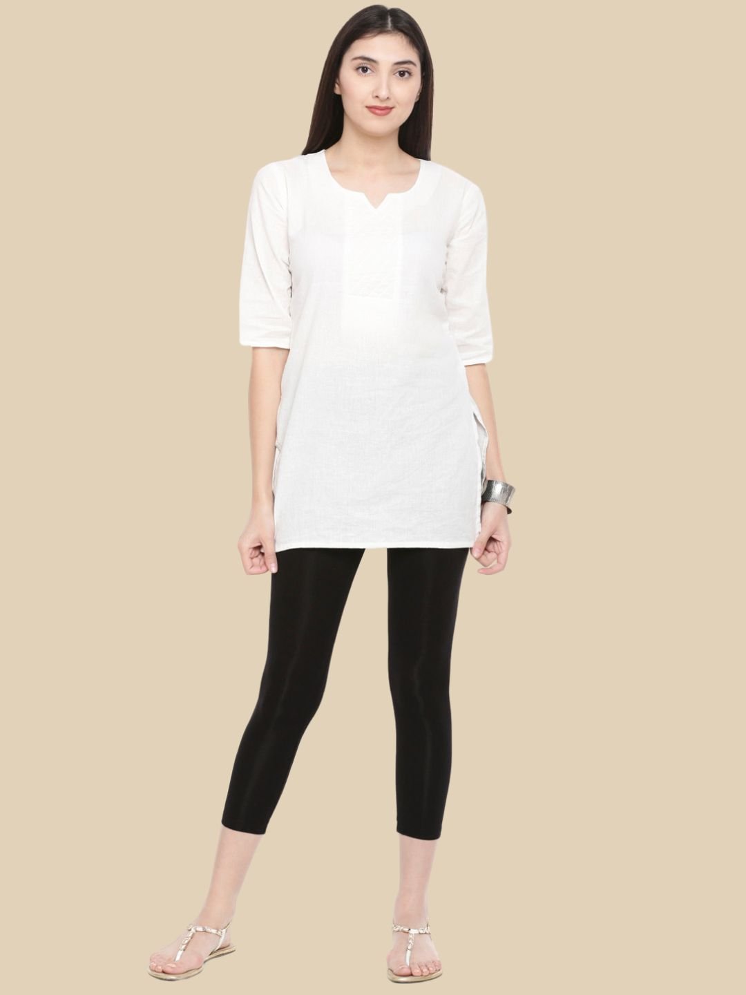 Black Knitted Viscose Blend 3/4 Length Leggings
