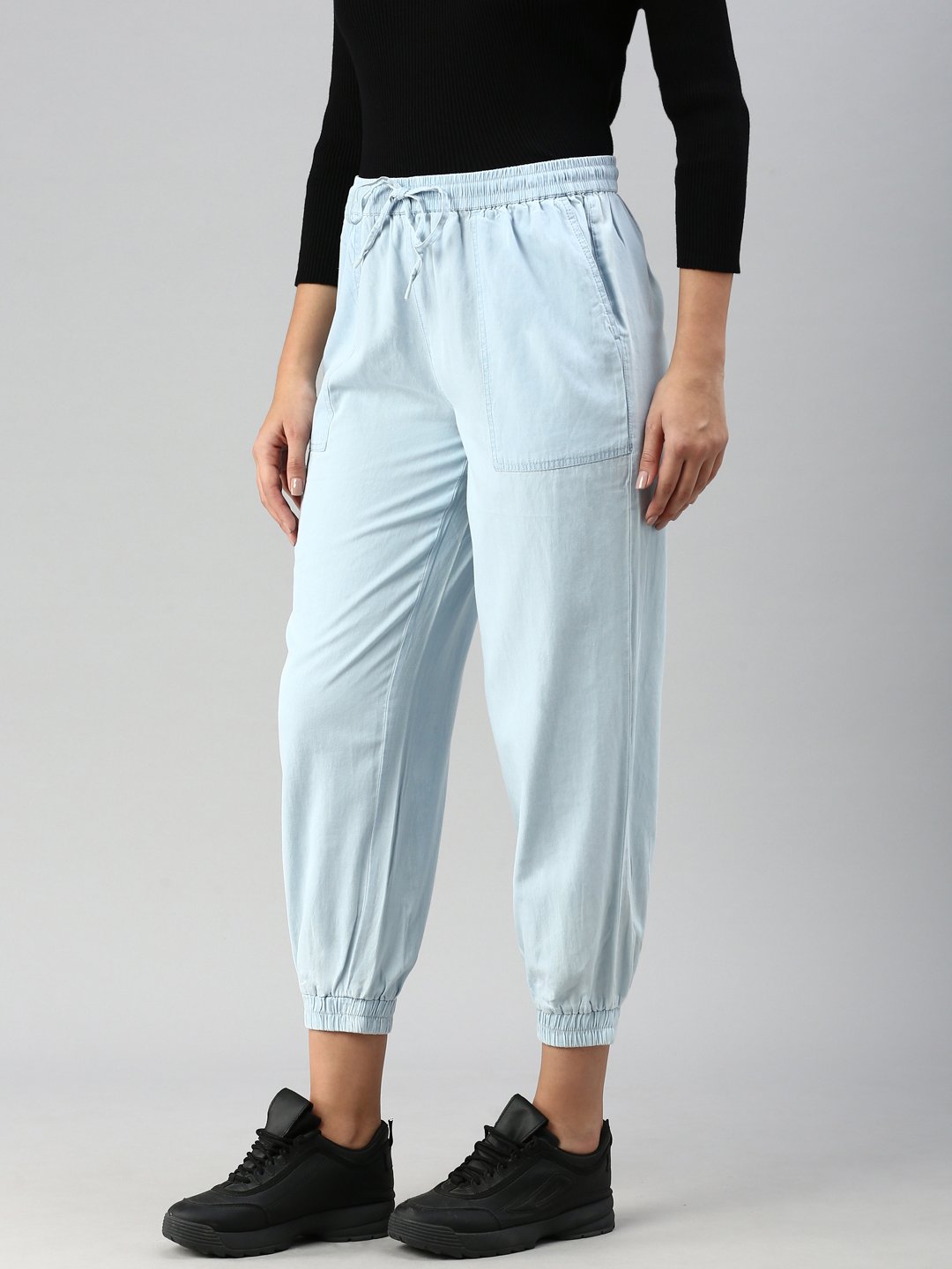 Light Blue Woven Cotton Denim Joggers
