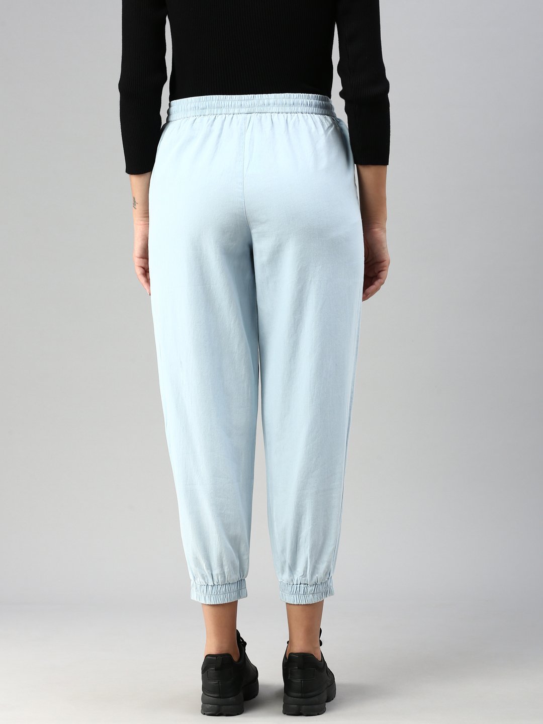 Light Blue Woven Cotton Denim Joggers