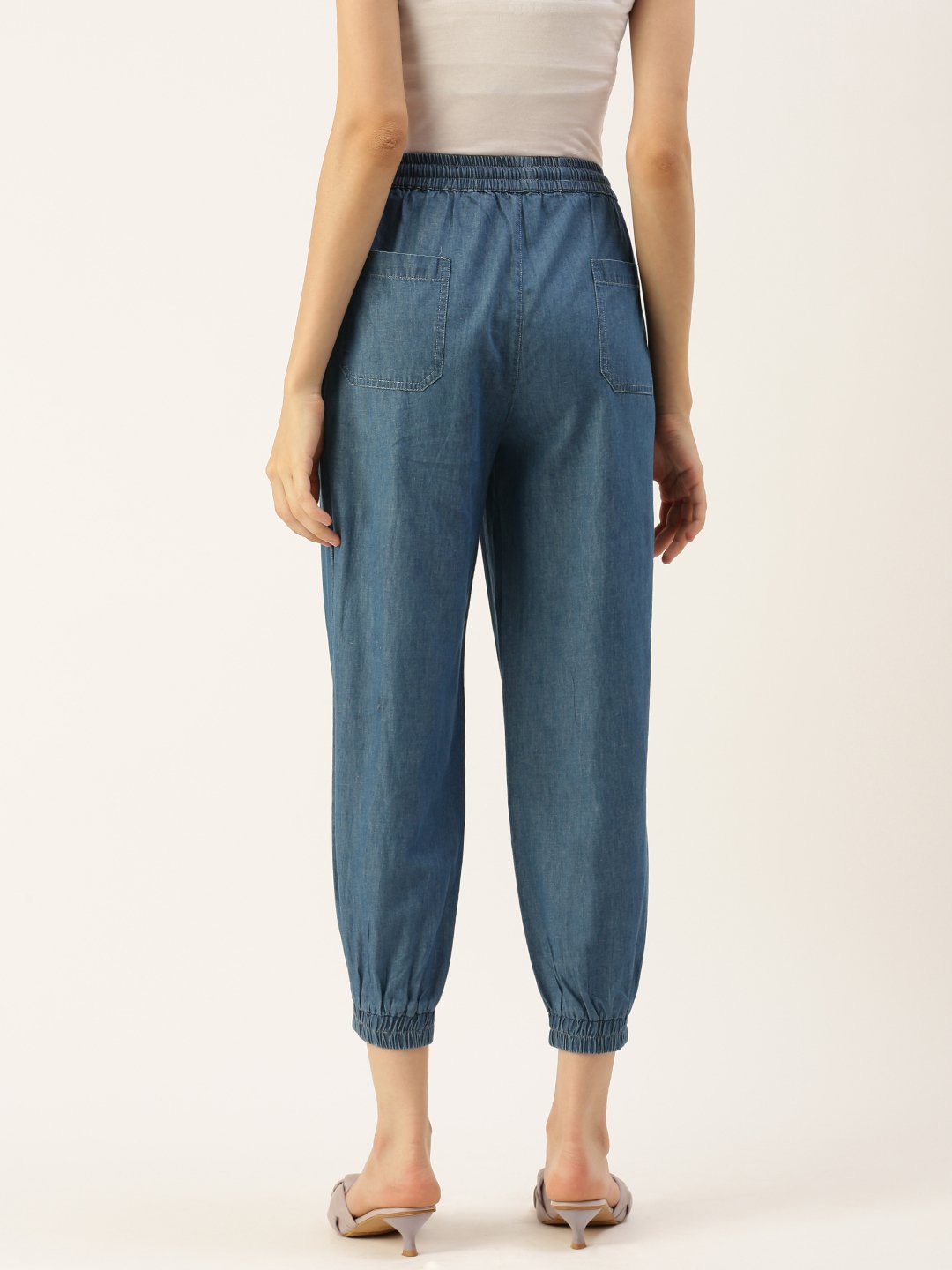 Blue Woven Cotton Denim Joggers