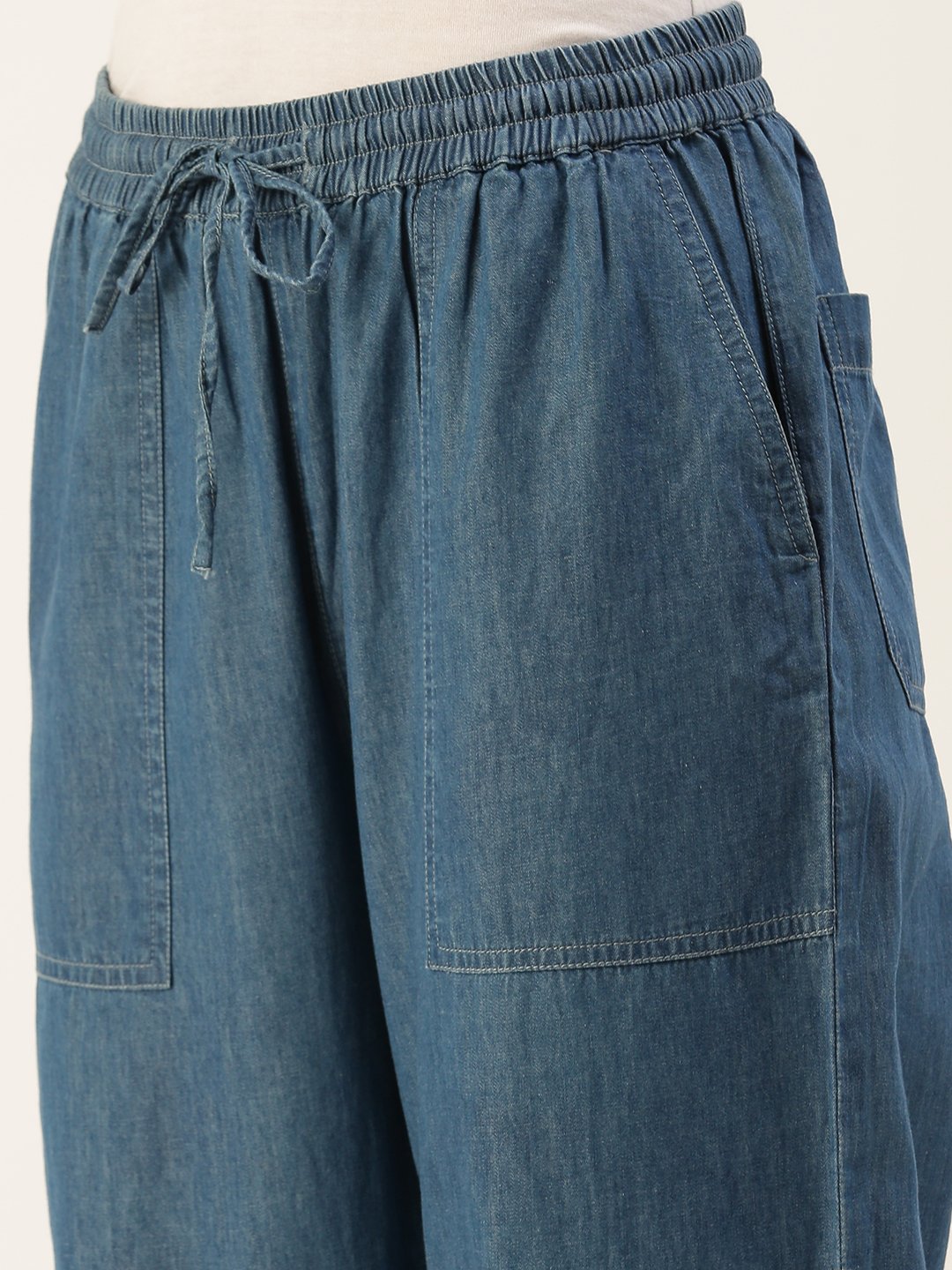 Blue Woven Cotton Denim Joggers