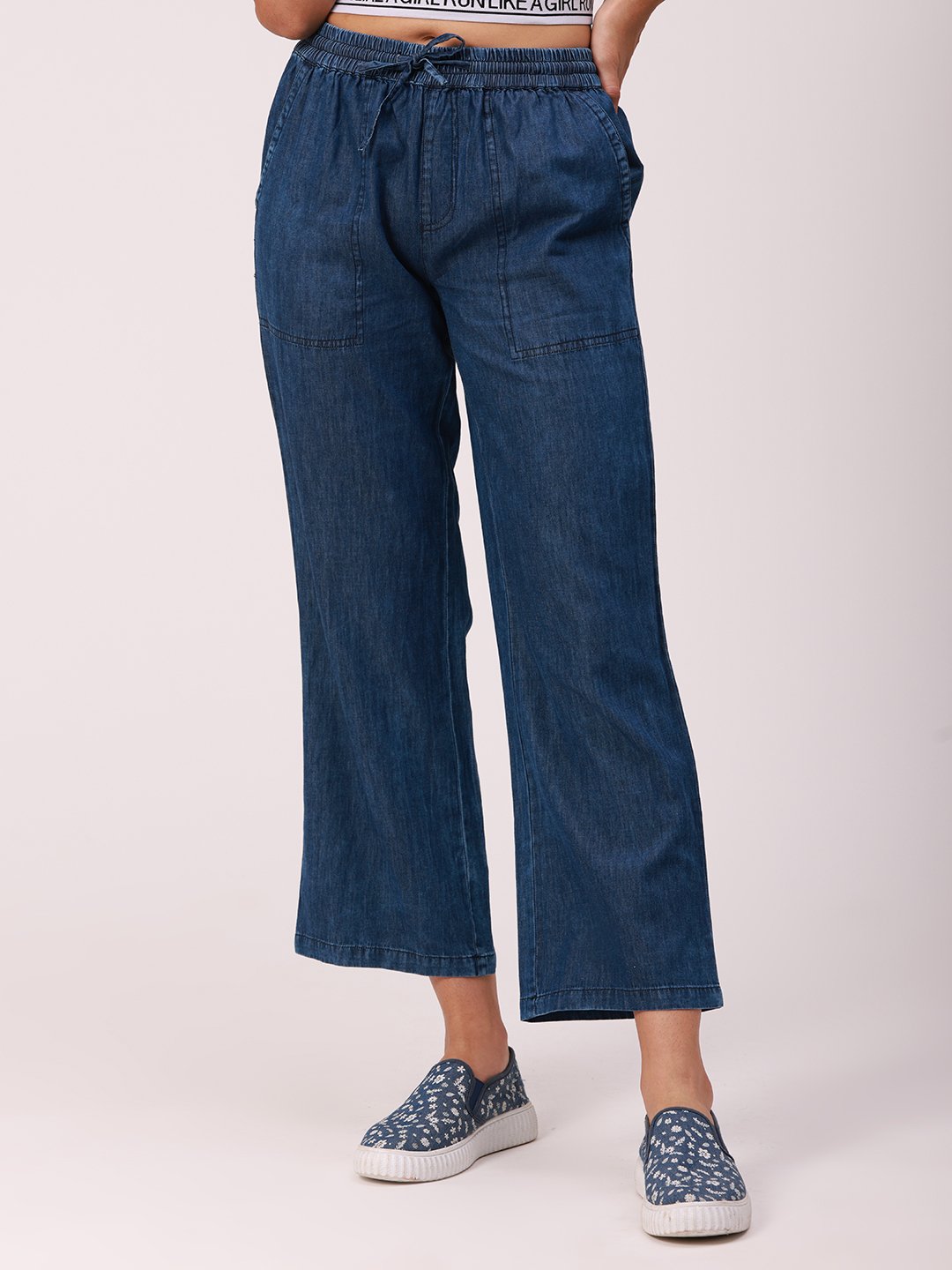 Dark Blue Woven Cotton Denim Culottes