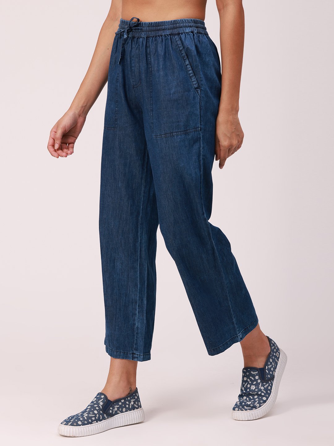 Dark Blue Woven Cotton Denim Culottes