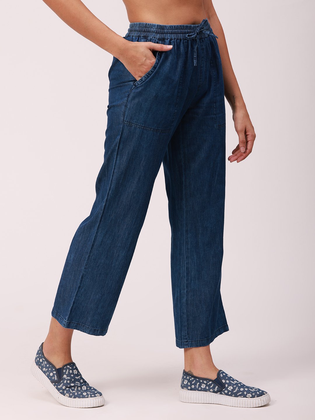 Dark Blue Woven Cotton Denim Culottes
