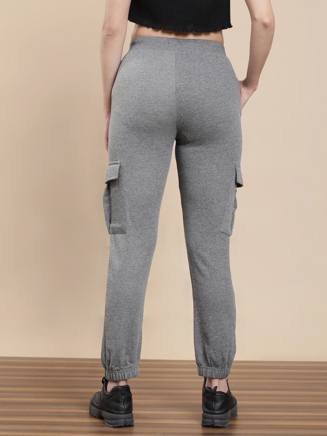 Grey Cotton Knit Cargo Joggers