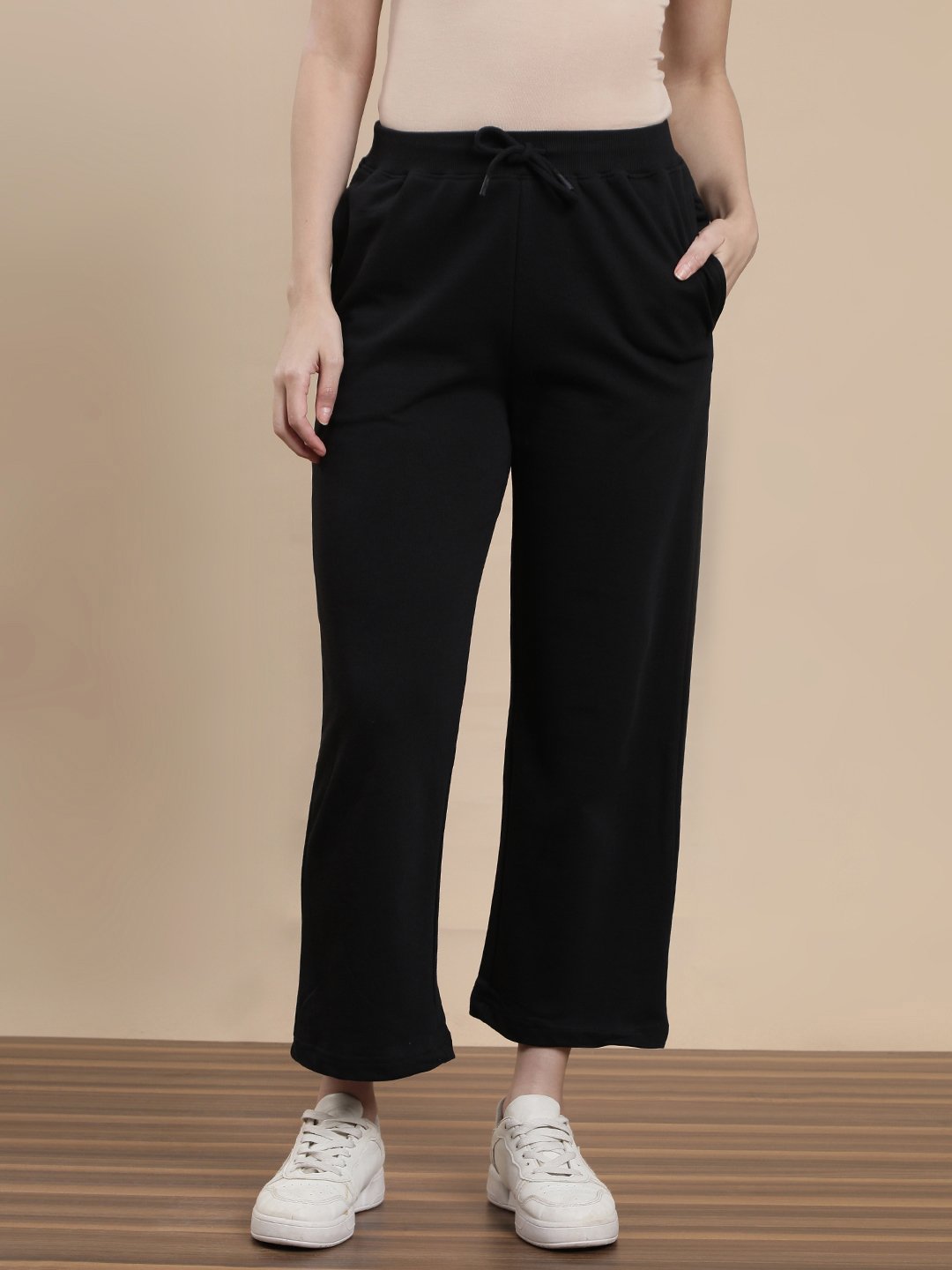 Black Cotton Terry Straight Pants