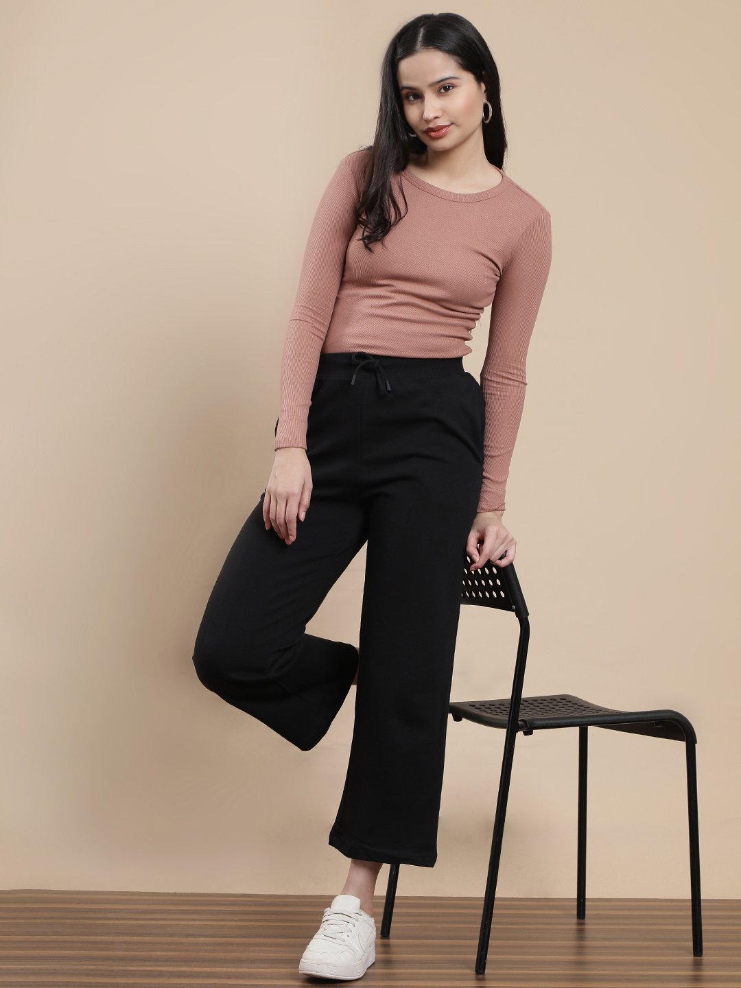 Black Cotton Terry Straight Pants