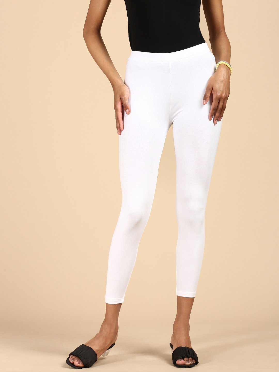 White Knitted Viscose Blend Leggings
