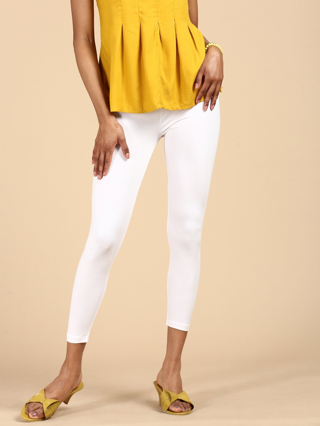 White Knitted Viscose Blend Leggings