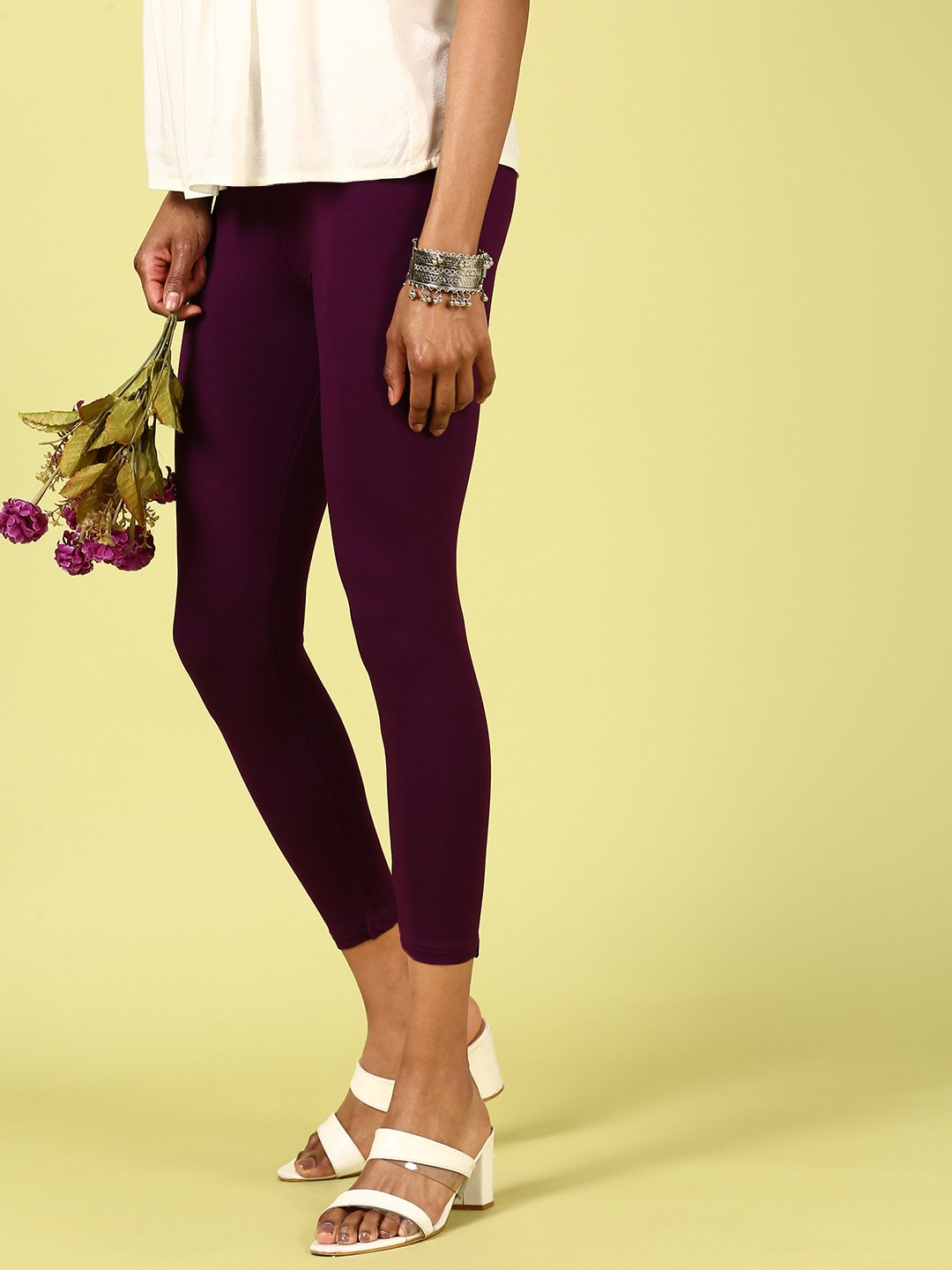 Purple Knitted Viscose Blend Leggings