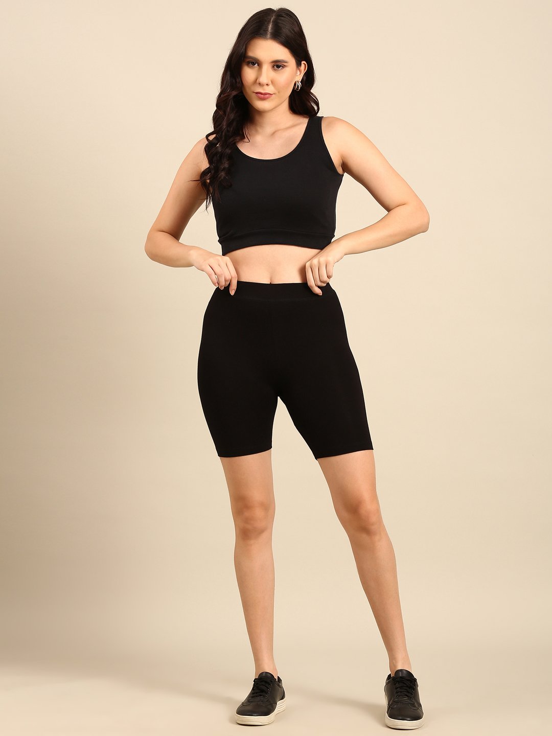 Black Knit Viscose Blend Cycling Shorts