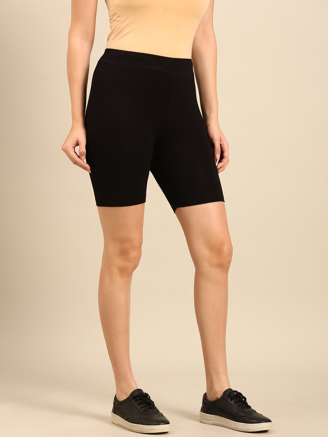 Black Knit Viscose Blend Cycling Shorts