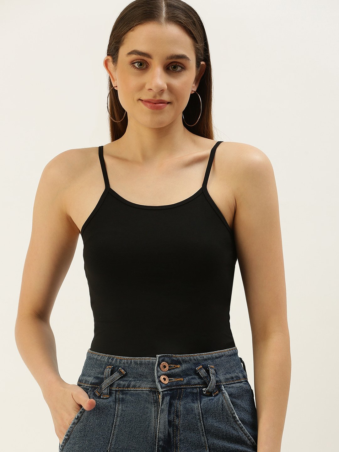 Black Knit Cotton Blend Fitted Cami