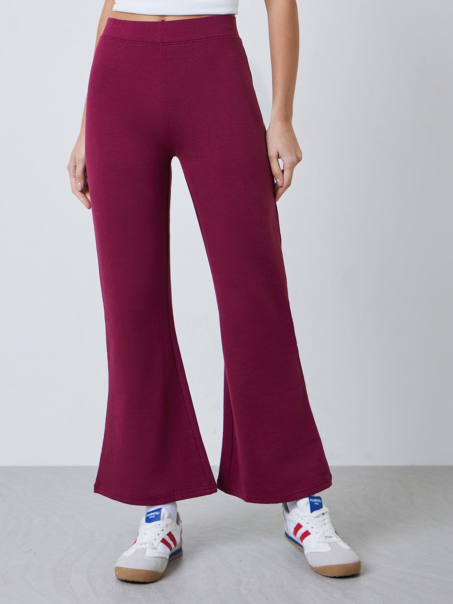 Burgundy Fit and Flare Fleece Leggings