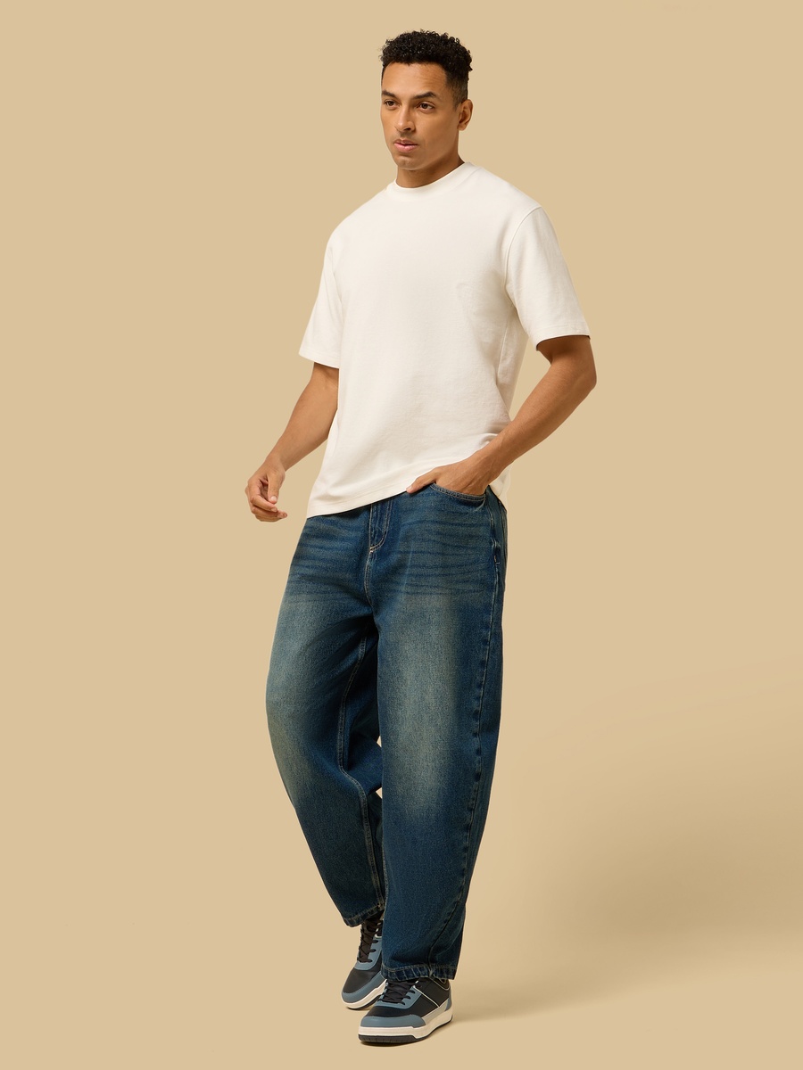 Balloon Fit Elastic Waist Jeans