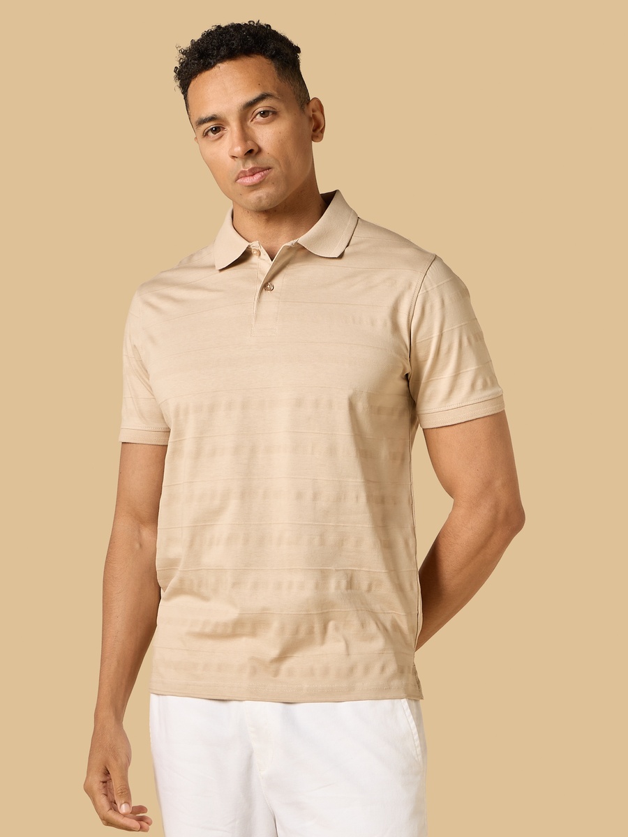 Textured Mercerised Jacquard Collar Polo T-Shirt