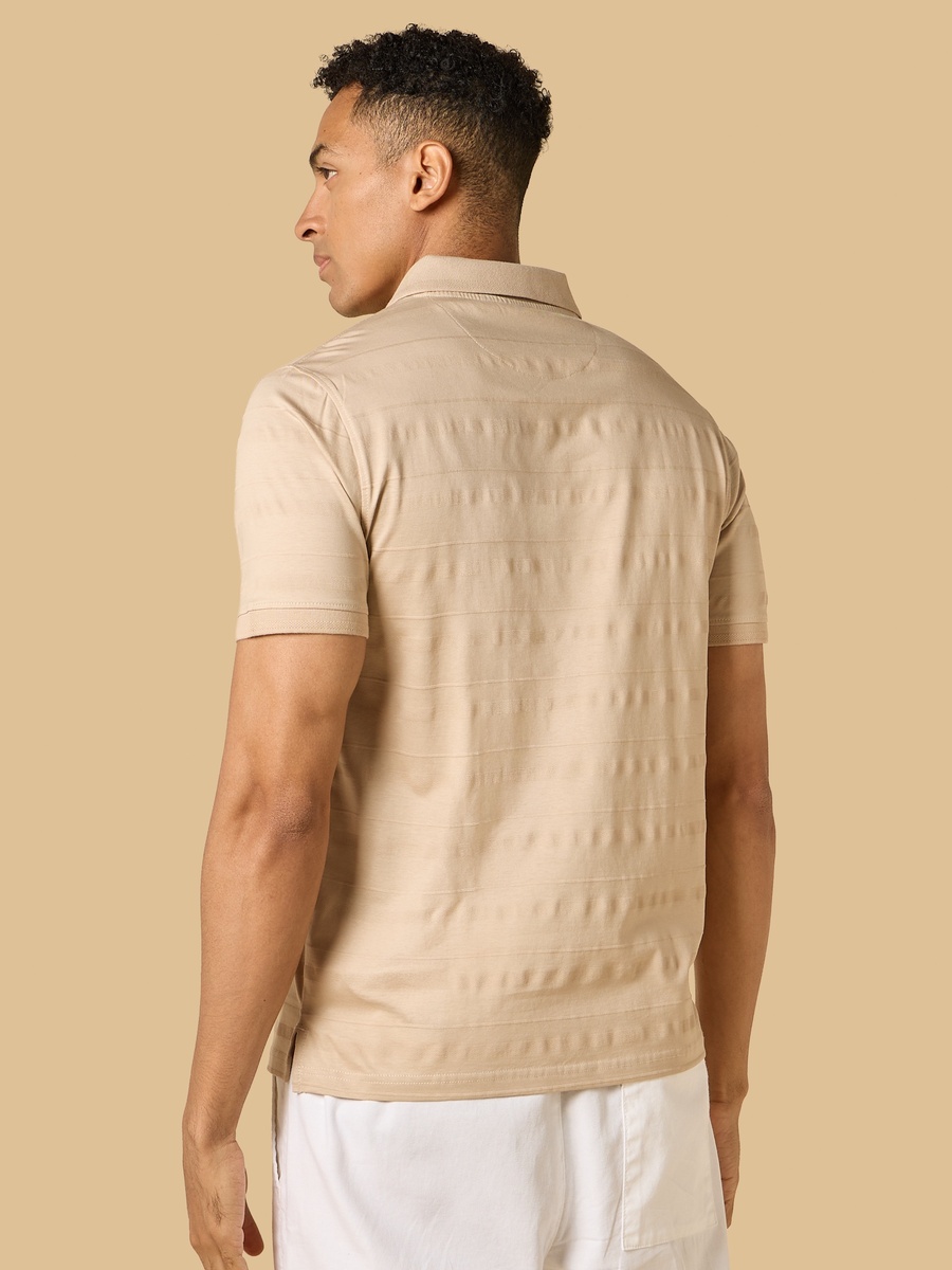 Textured Mercerised Jacquard Collar Polo T-Shirt