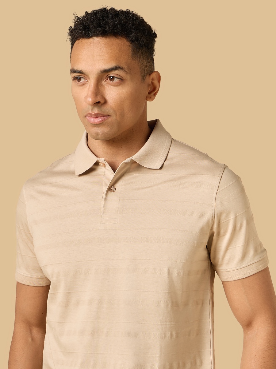 Textured Mercerised Jacquard Collar Polo T-Shirt