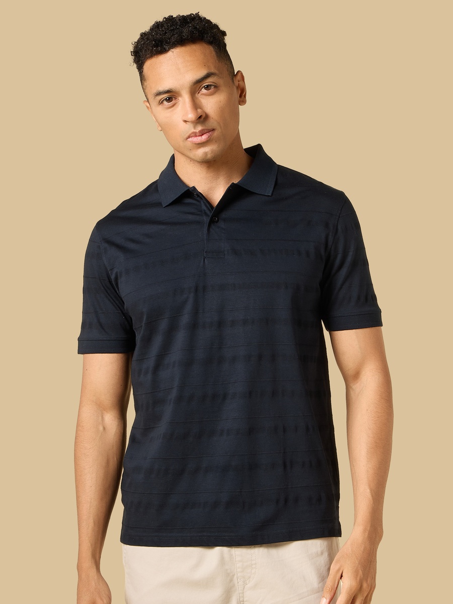 Textured Mercerised Jacquard Collar Polo T-Shirt