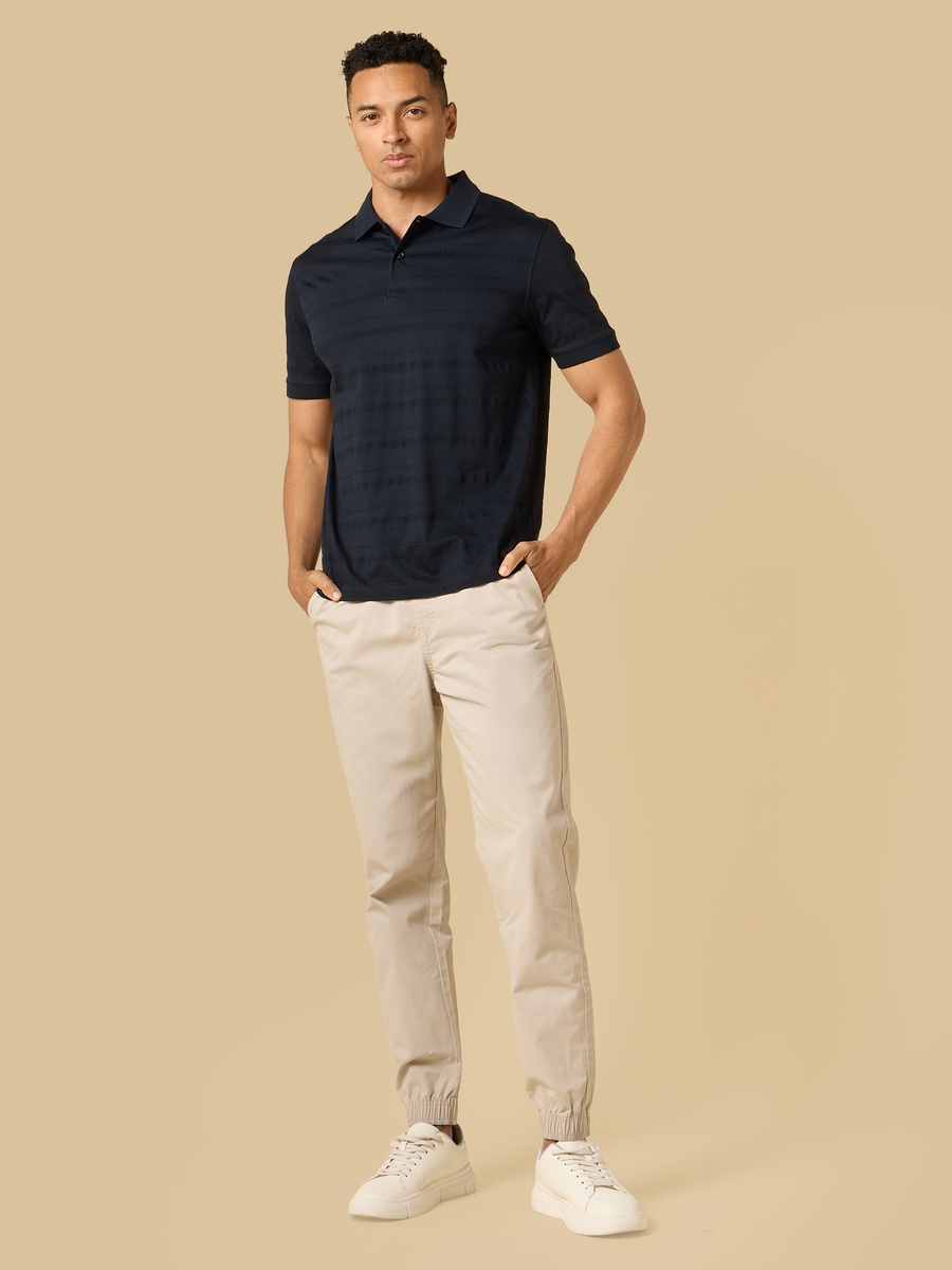Textured Mercerised Jacquard Collar Polo T-Shirt
