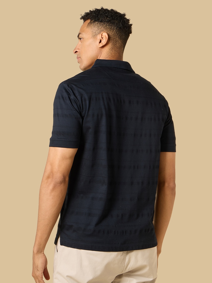 Textured Mercerised Jacquard Collar Polo T-Shirt