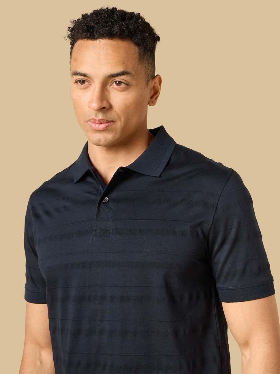 Textured Mercerised Jacquard Collar Polo T-Shirt