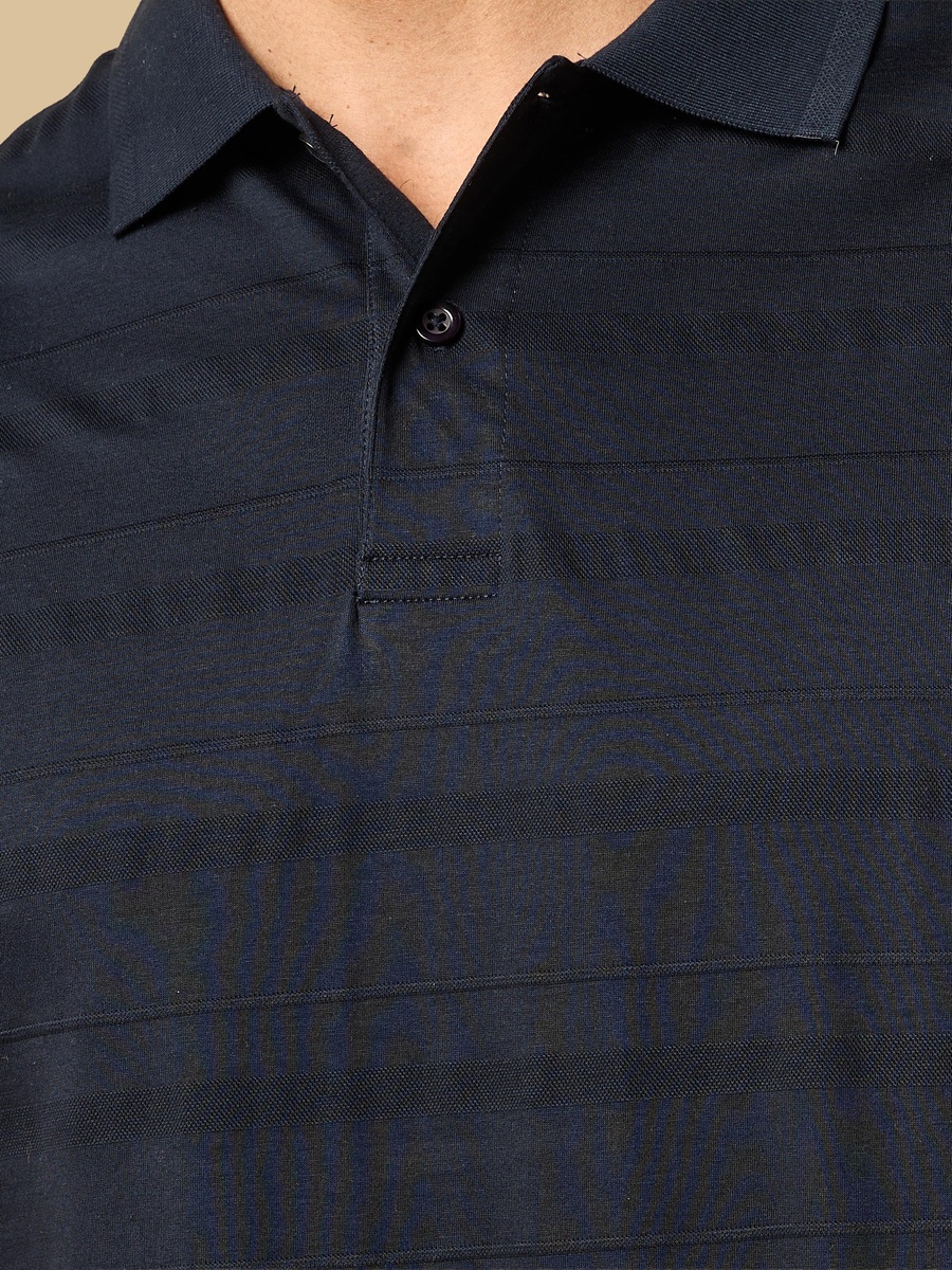 Textured Mercerised Jacquard Collar Polo T-Shirt